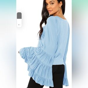 Women's Casual Boho Ruffle Long Bell Sleeve Tops Tee Shirt
